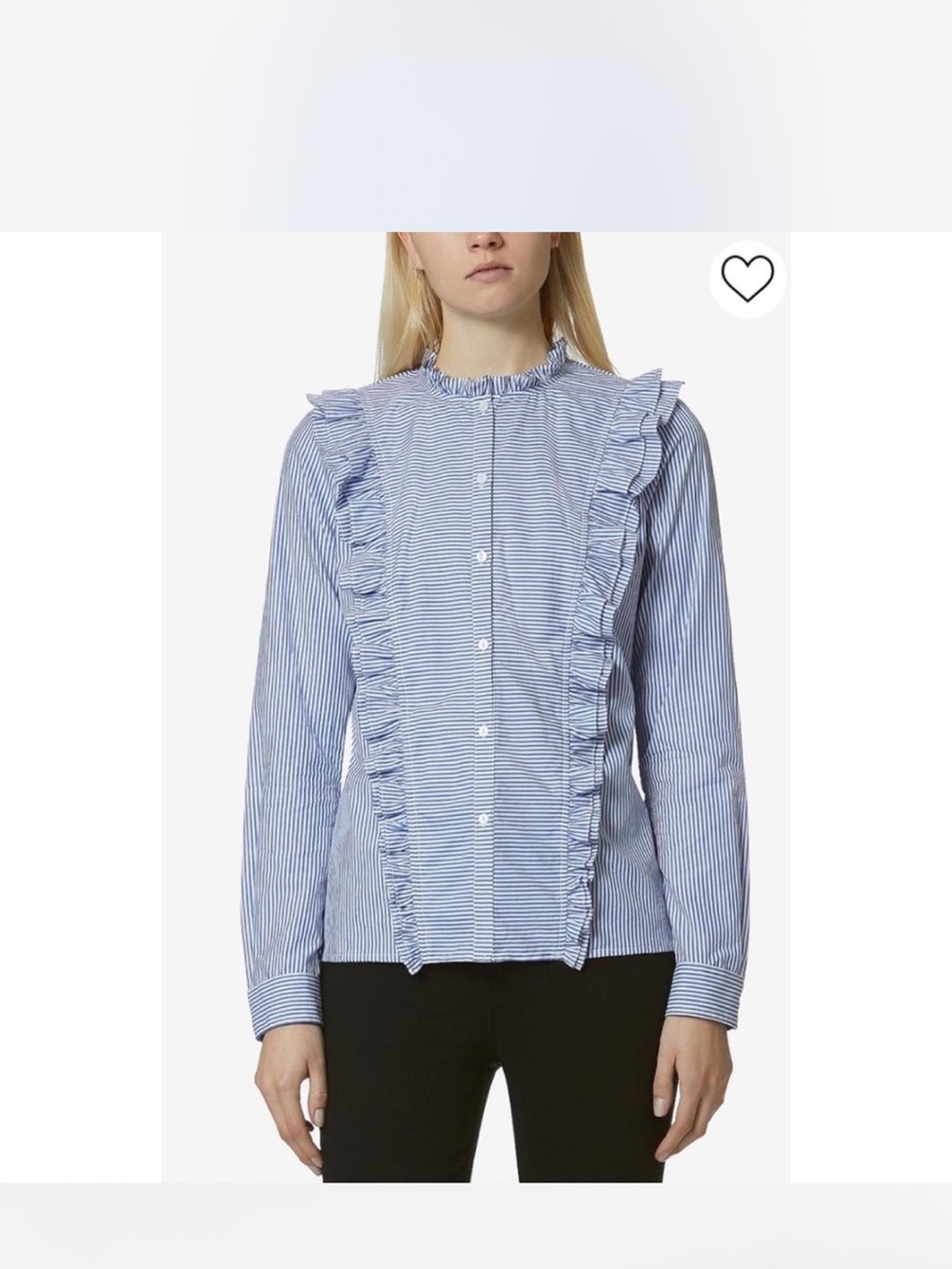 Avec Les Filles Blue and White Striped Ruffle Blouse